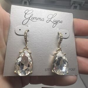 Gemma Layne Earrings Gold Tone Silver Crystal Tear Drop Silver Tone 1.5" Gift